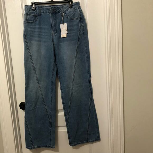 Commense Women's Jeans Size Large Blue‎ Denim Vintage Wash Straight Leg NWT - Picture 1 of 9